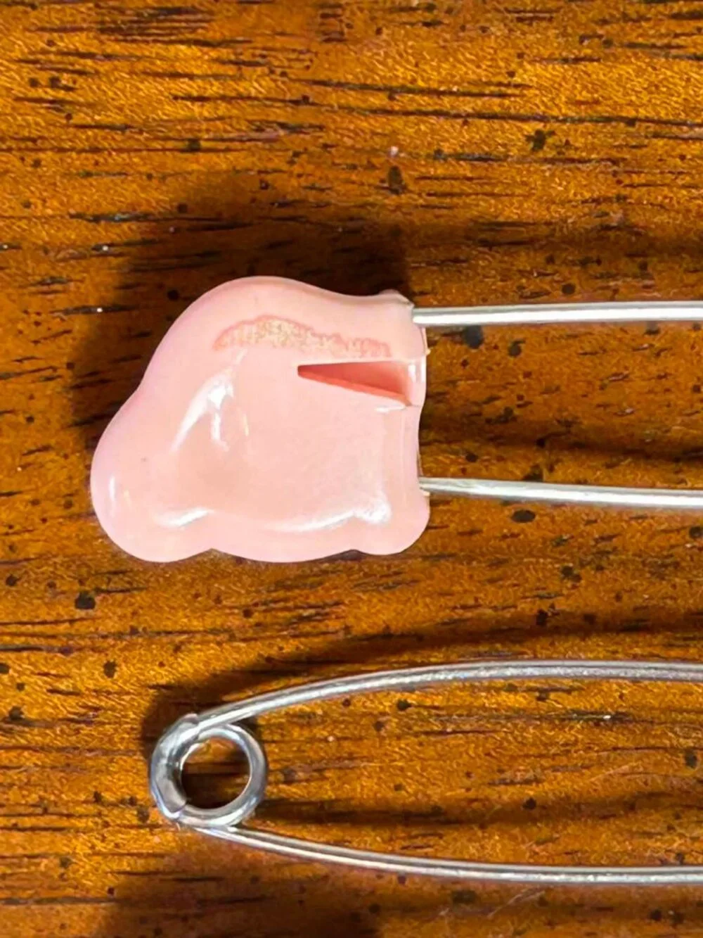 Vintage Pink Pig Head Diaper Safety Pins - Set of 3